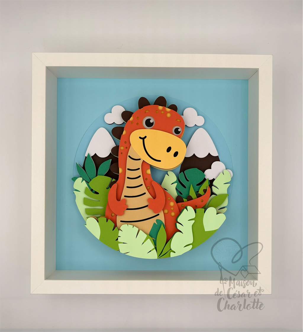 Cadre Décoratif 3D "Petit Dinosaure" - Tableau en Relief Fait Main pour Chambre d'Enfant