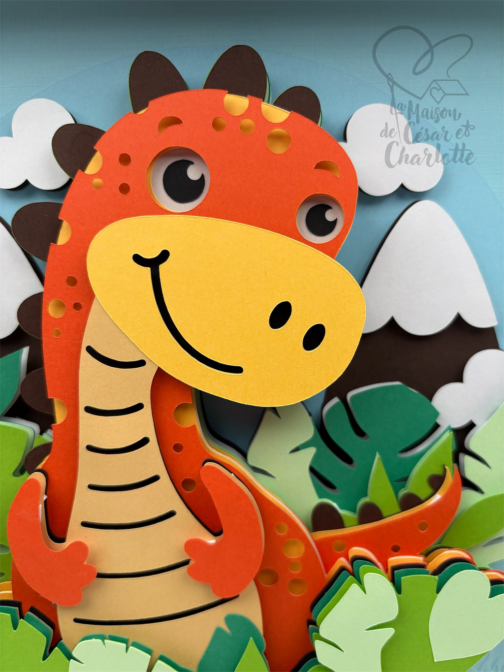 Cadre Décoratif 3D "Petit Dinosaure" - Tableau en Relief Fait Main pour Chambre d'Enfant