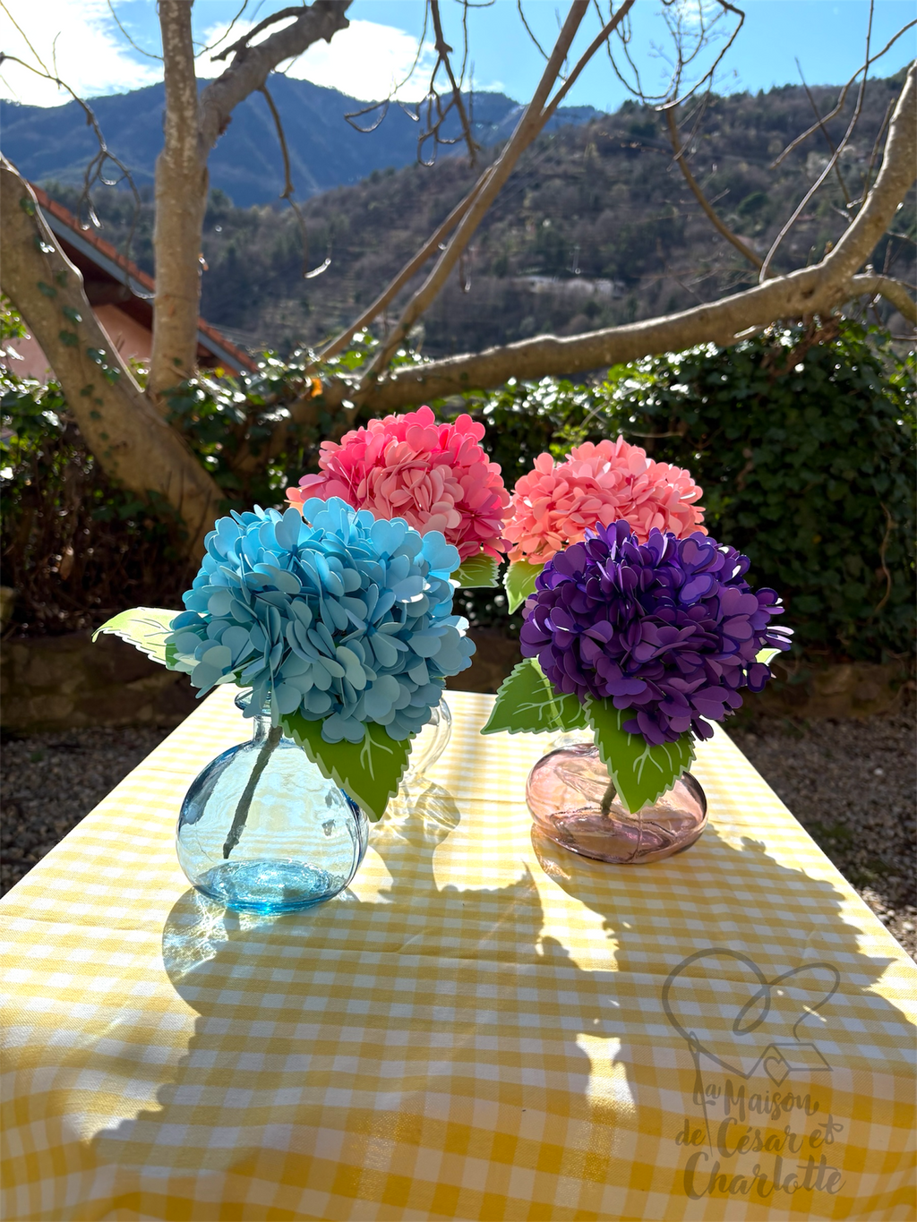 Hortensia en papier 3D fait main – Fleur décorative artisanale
