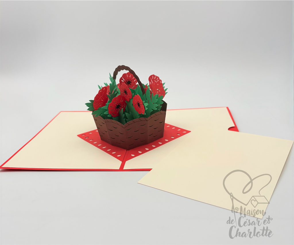 Carte pop-up «Panier de Coquelicots»