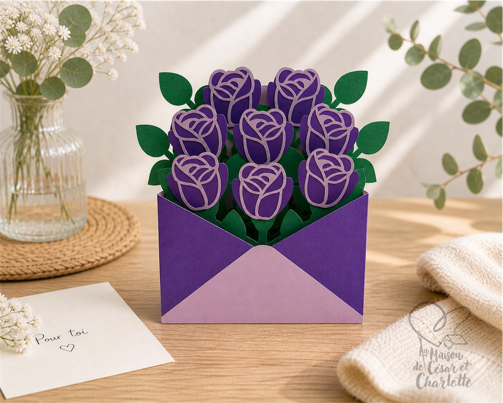 Bouquet de roses pop-up – Carte artisanale en papier