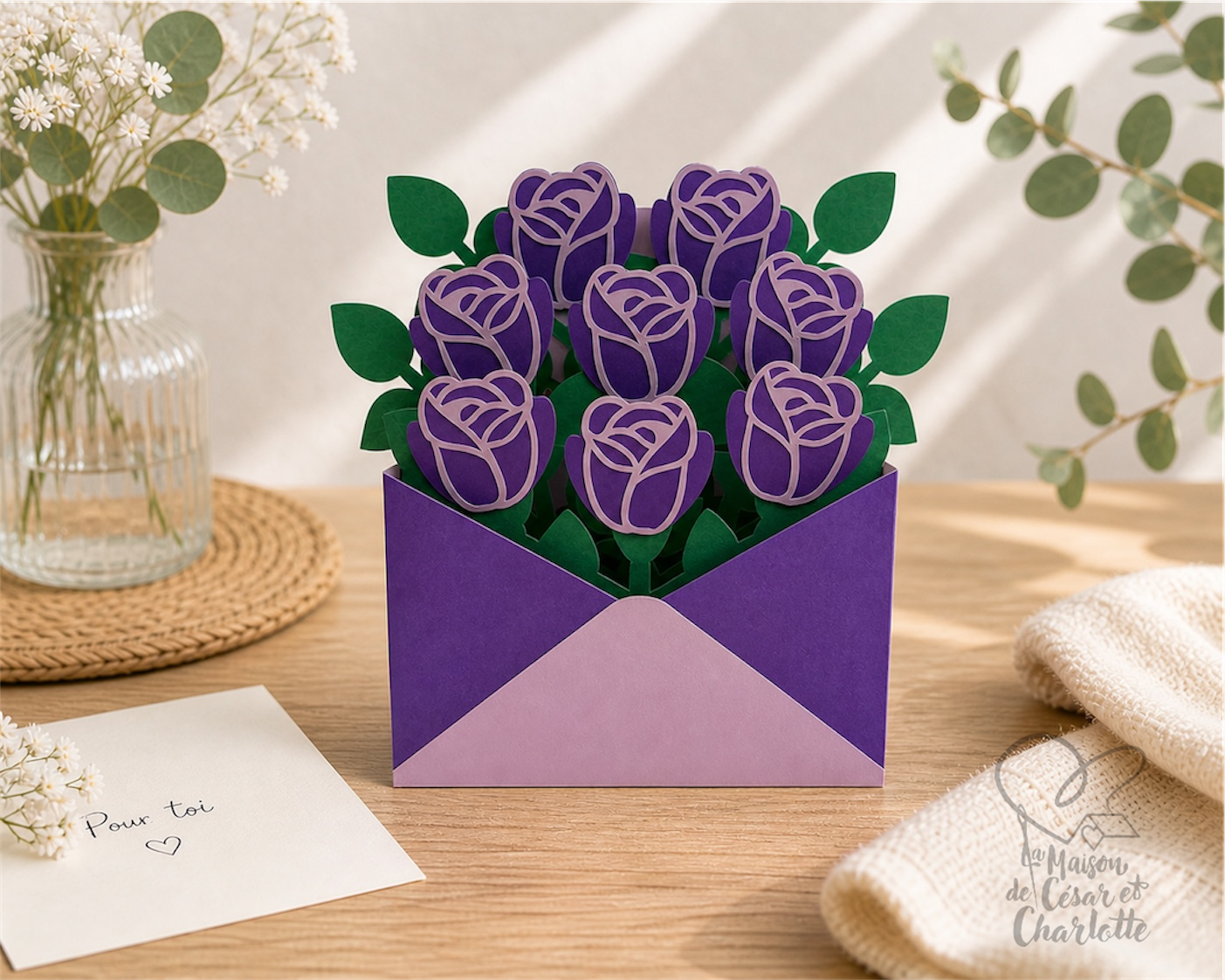 Bouquet de roses pop-up – Carte artisanale en papier