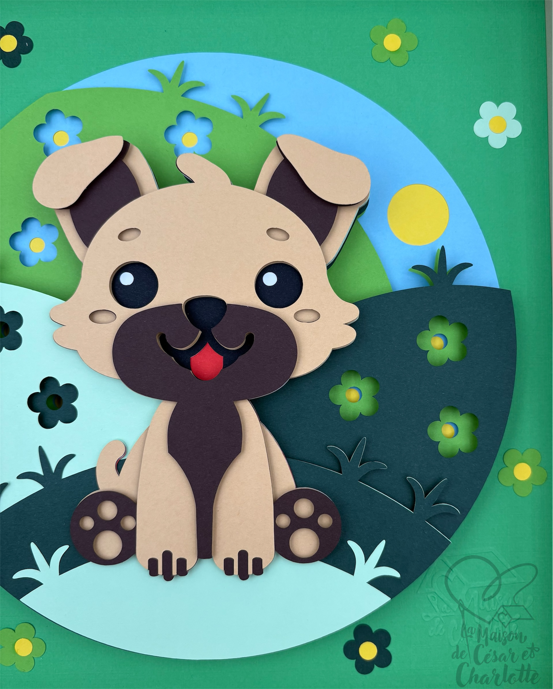 Cadre Petit chien dans la prairie