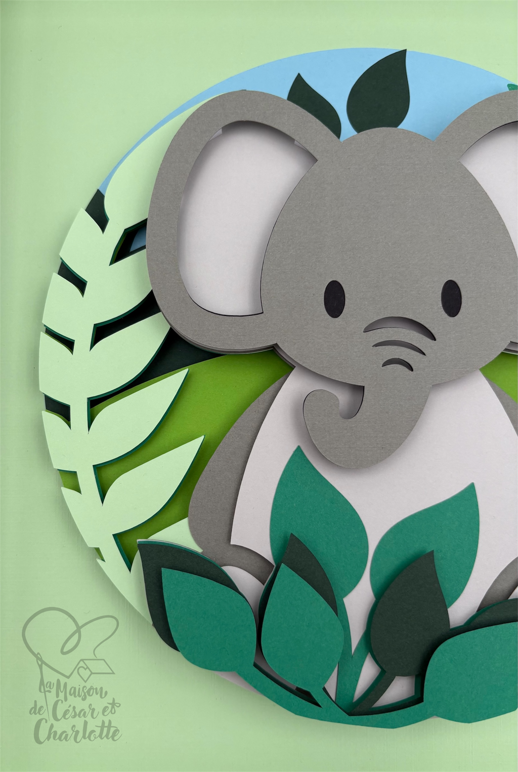 Cadre Décoratif 3D "Petit Éléphant dans la Jungle" - Tableau en Relief Fait Main