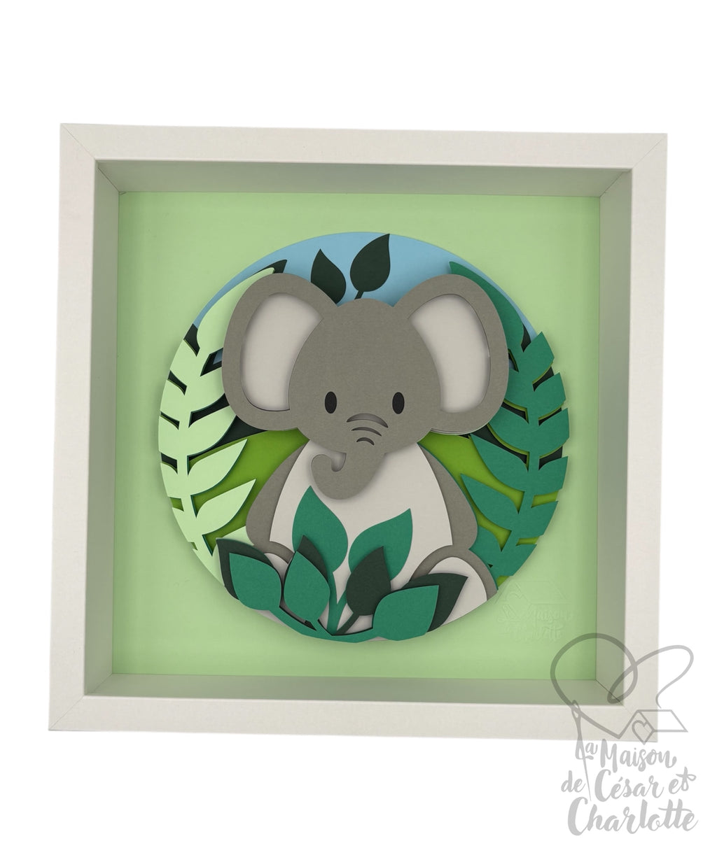 Cadre Décoratif 3D "Petit Éléphant dans la Jungle" - Tableau en Relief Fait Main
