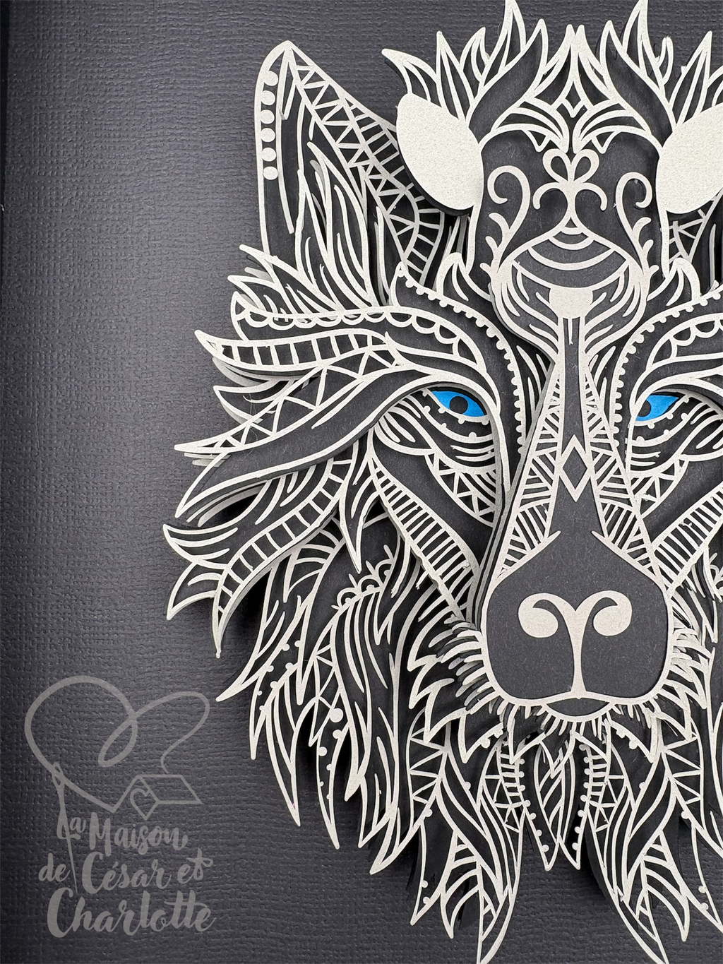 Cadre Décoratif 3D "Loup Gris & Noir" – Tableau en Relief Fait Main & Ambiance Nature