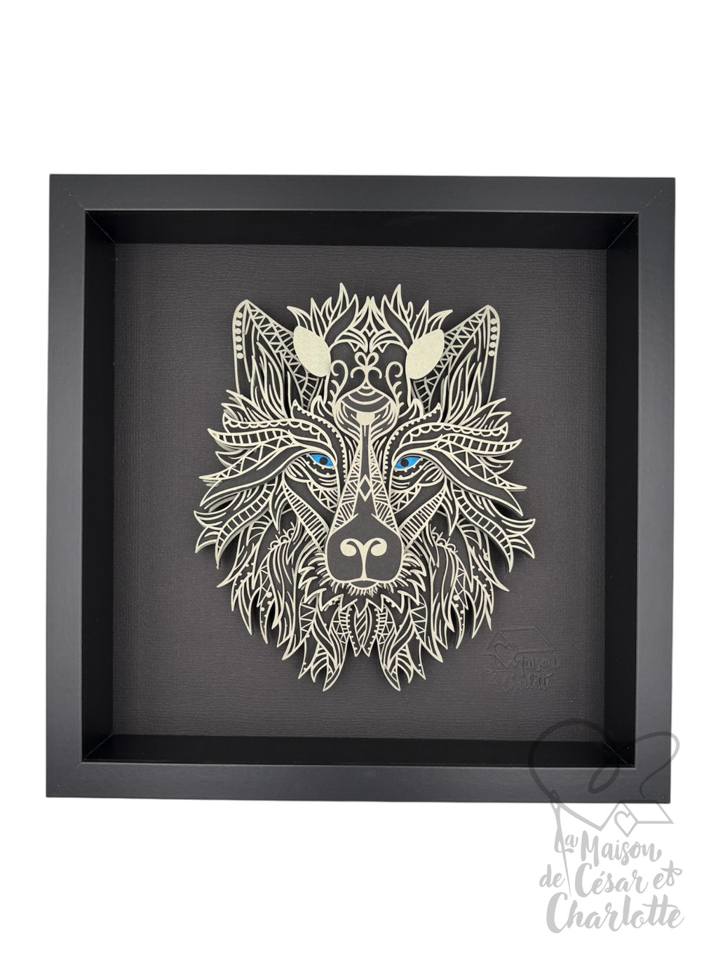 Cadre Décoratif 3D "Loup Gris & Noir" – Tableau en Relief Fait Main & Ambiance Nature