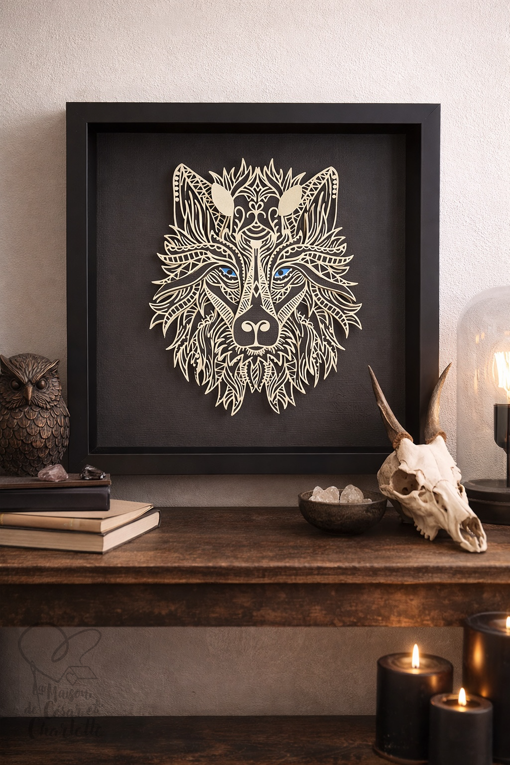 Cadre Décoratif 3D "Loup Gris & Noir" – Tableau en Relief Fait Main & Ambiance Nature