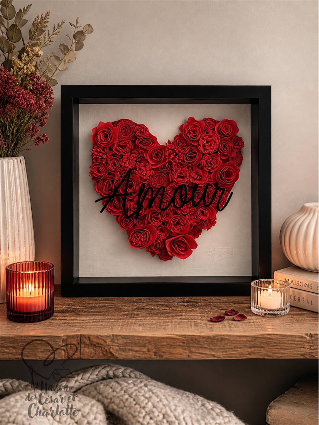 Cadre Décoratif 3D "Amour" - Tableau en Relief Fait Main & Poésie de Papier