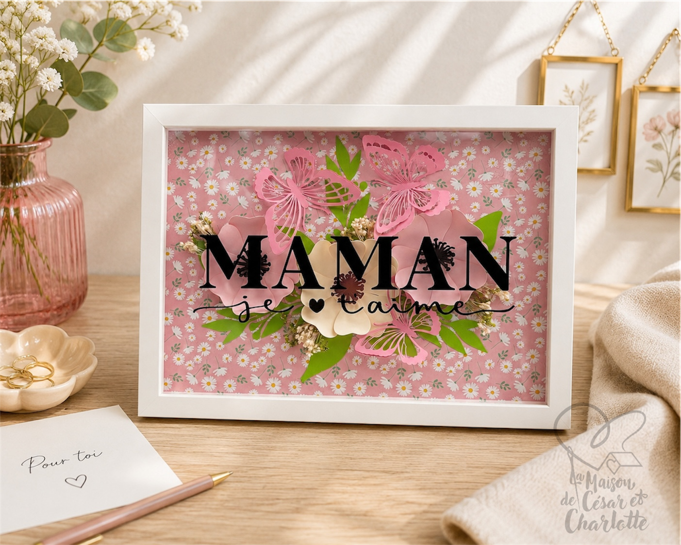 Cadre “MAMAN je t’aime” – Création artisanale en papier