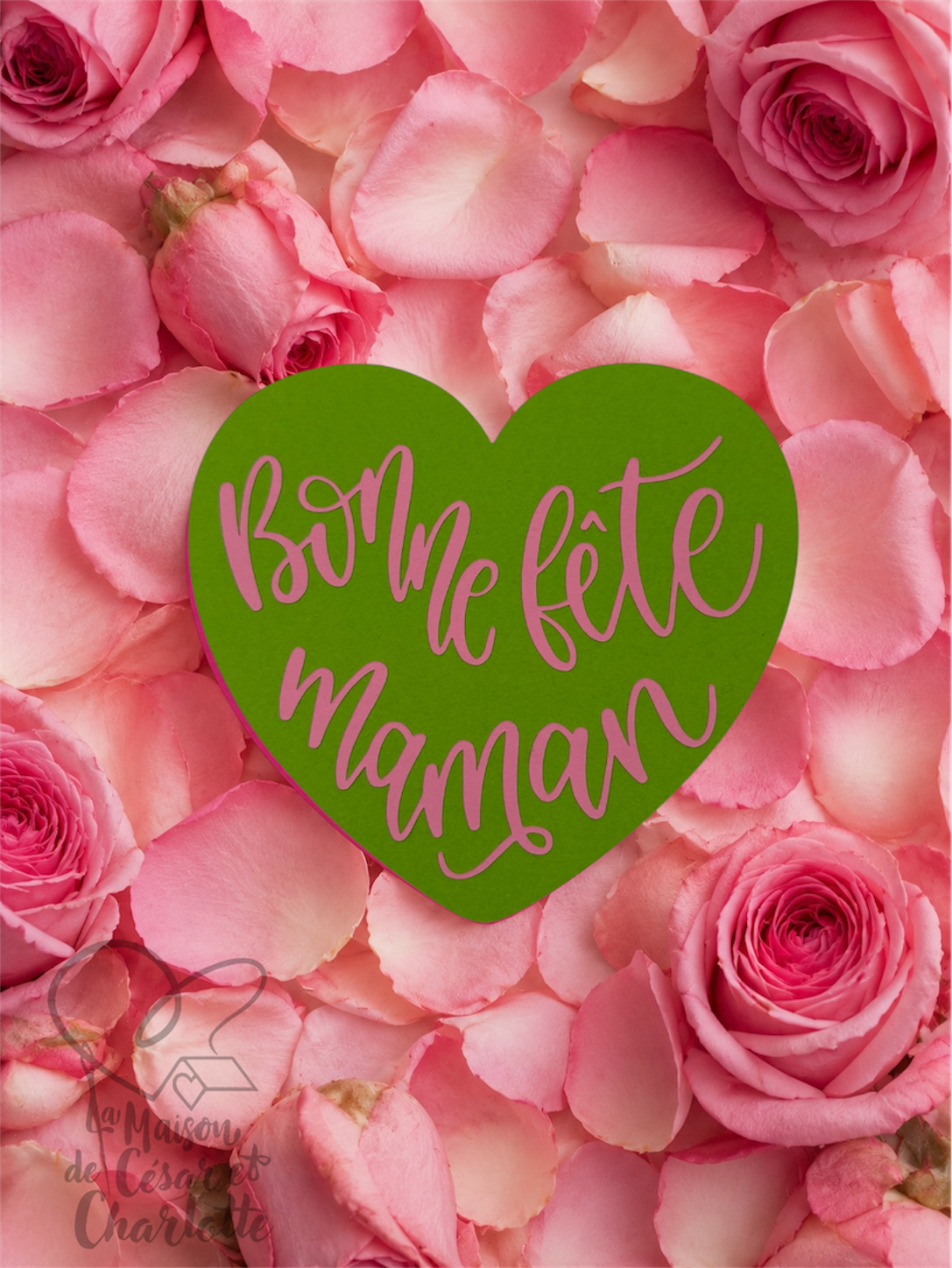 Carte cœur “Bonne fête maman” – Création artisanale en papier